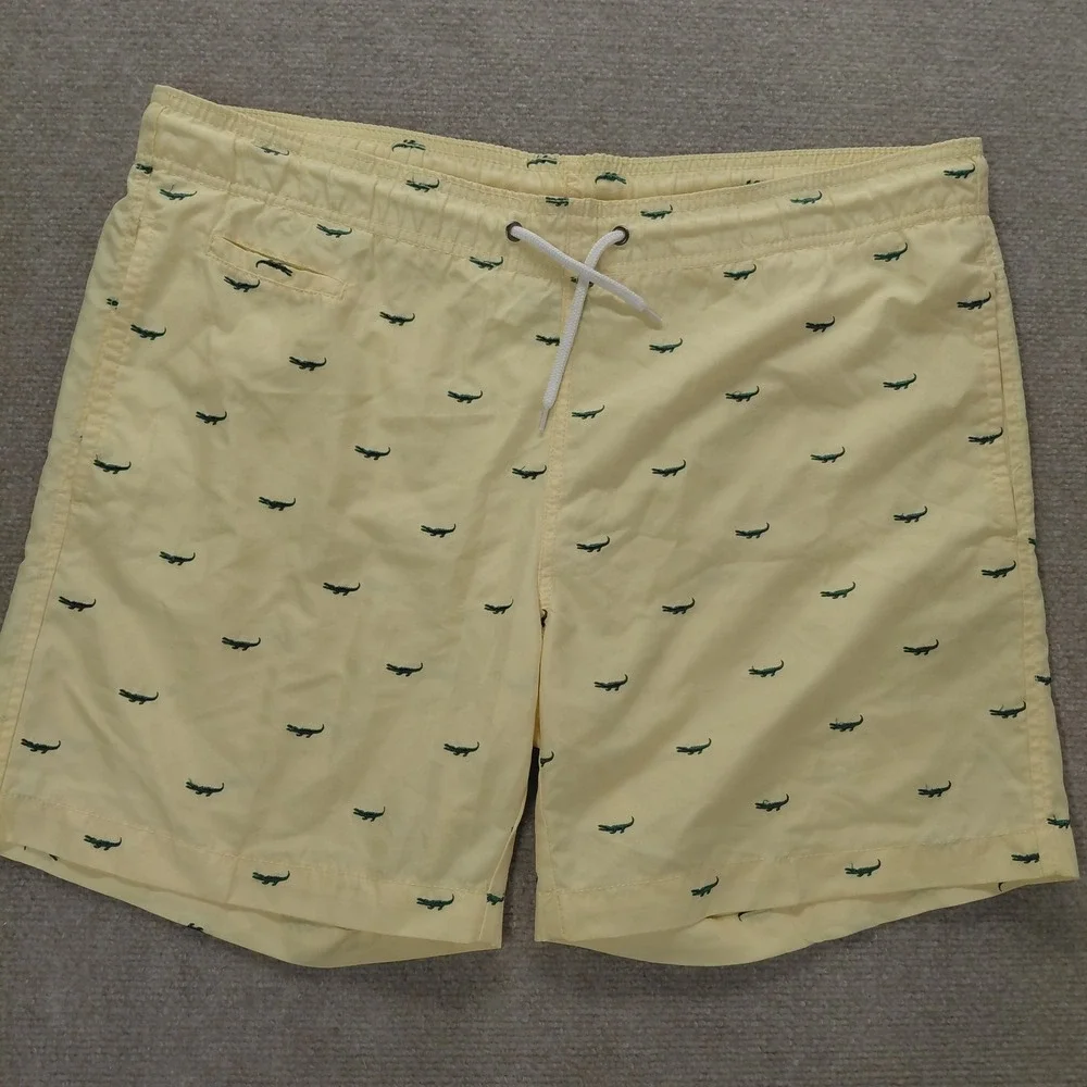 Surf Style Swim Trunks Mens MEDIUM Yellow Alligators Embroidered Surf Shorts